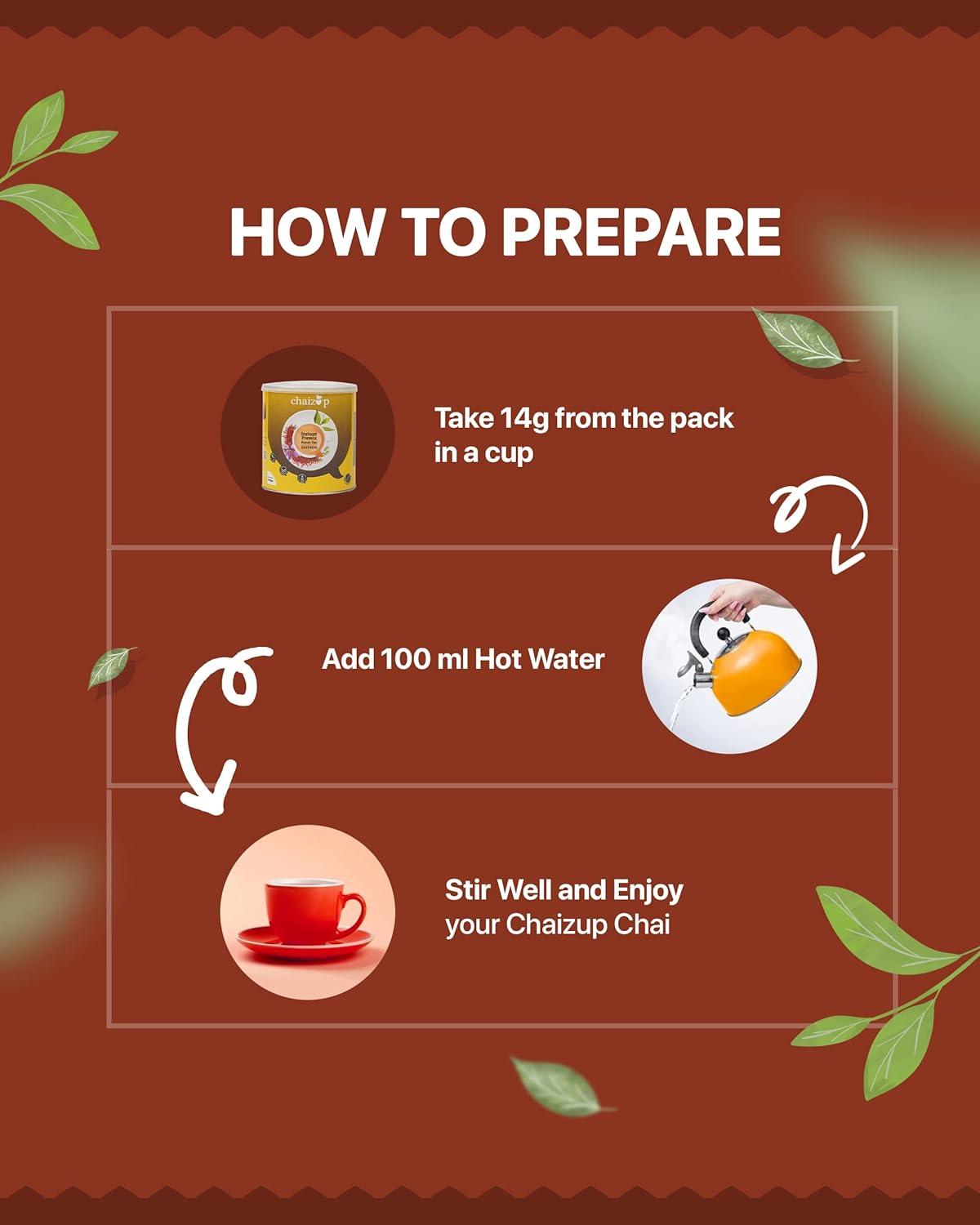 Chaizup Premium 1 Min Instant Saffron Tea Premix - 500g Can | Saffron Flavours | Approx. 35 Servings | 500g